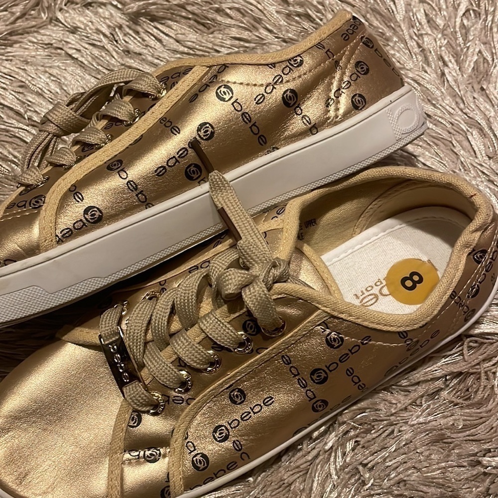 BEBE Gold Low Top Fashion Sneakers sz 8 - Picture 4 of 8